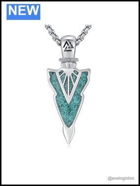 Sterling Silver Turquoise Arrowhead Necklace Viking Amulet Unisex